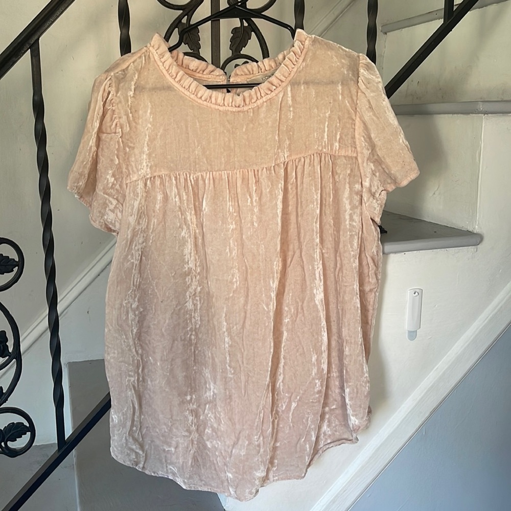 Pale pink crushed velvet blouse